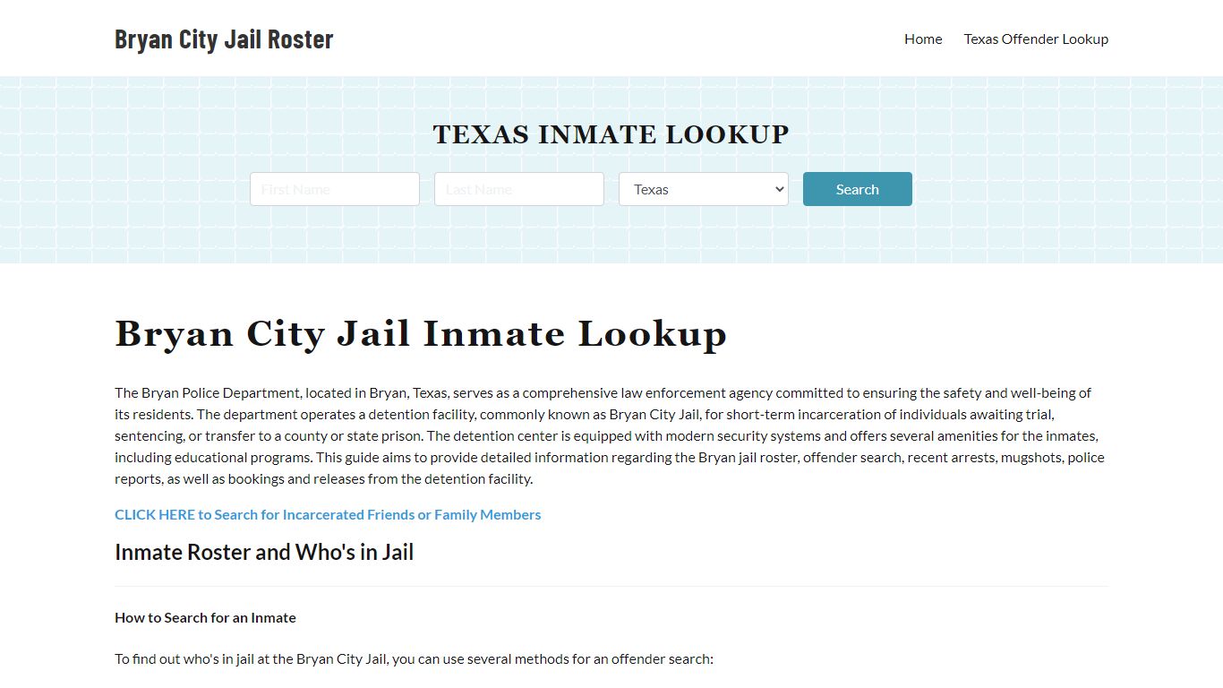 Bryan Police Department & City Jail, TX Inmate Roster, Arrests, Mugshots